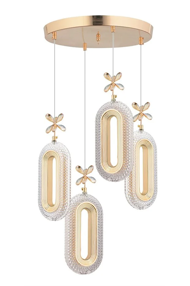 Alfa Led 4'lü Gold Kumandalı 3 Renk Ledli Modern Led Avize